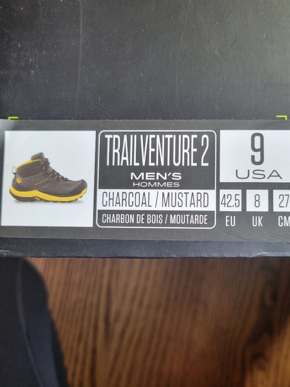NIB! Topo Trailventure 2 low drop Hiking Boots Men Charcoal/Mustard 9 M053 - Picture 3 of 16
